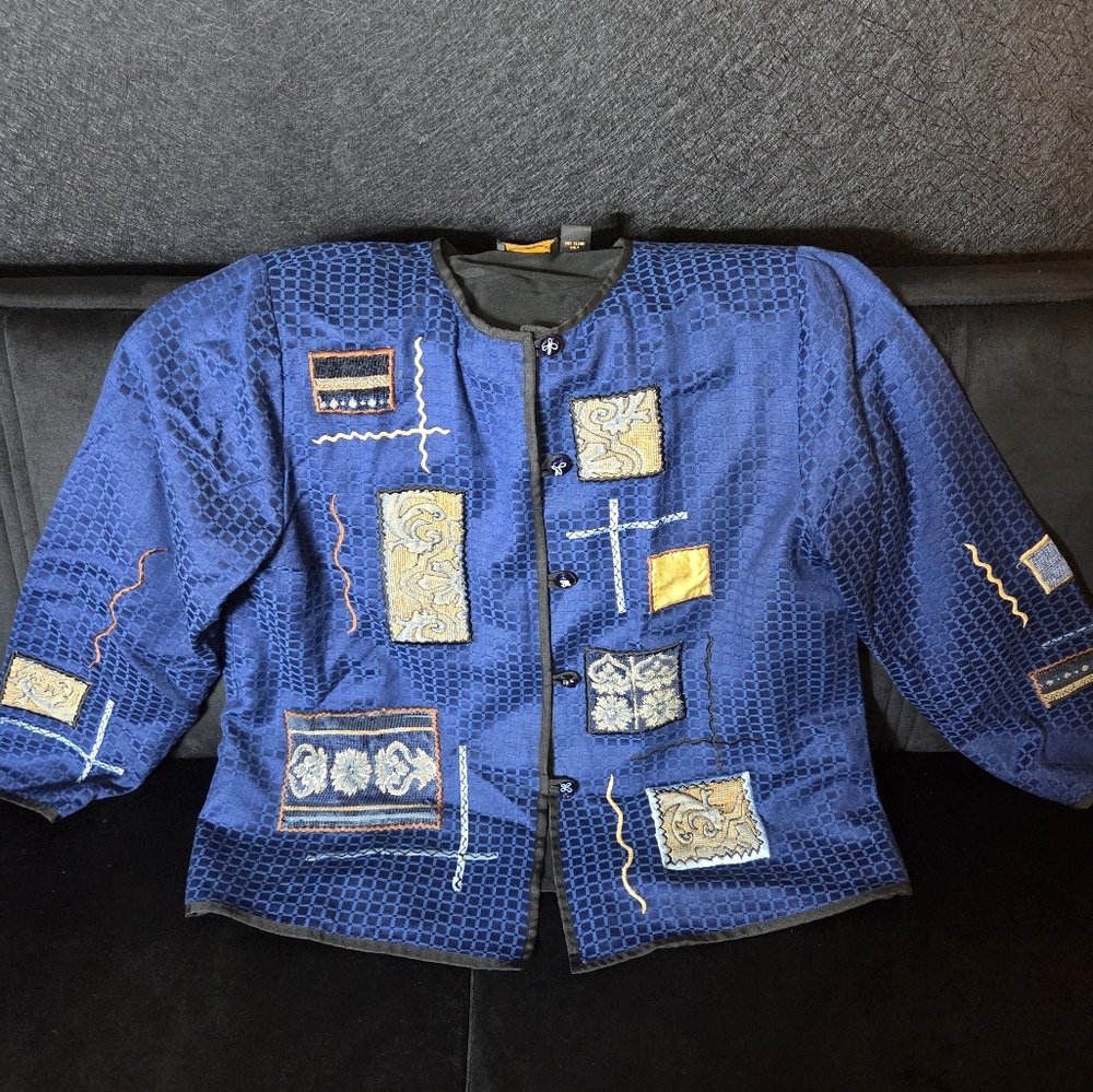 Allure Blue Patchwork Jacket Size Large - image 1
